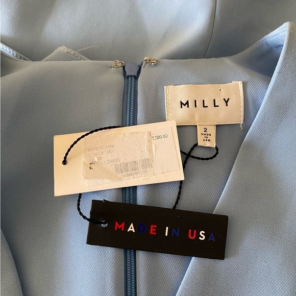 MILLY Nicole Dress in Steel Blue Ruffle Flare Bell Sleeve Size 2 - Picture 7 of 11